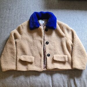 *SOLD* Cropped Tan Jacket with Blue Collar